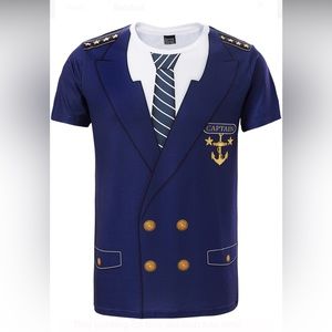NWT Funny World Men's Captain T-Shirt Graphic Short Sleeve Yacht Party Costume